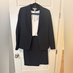 H&M Navy Pinstripe Blazer and Pencil Skirt Set